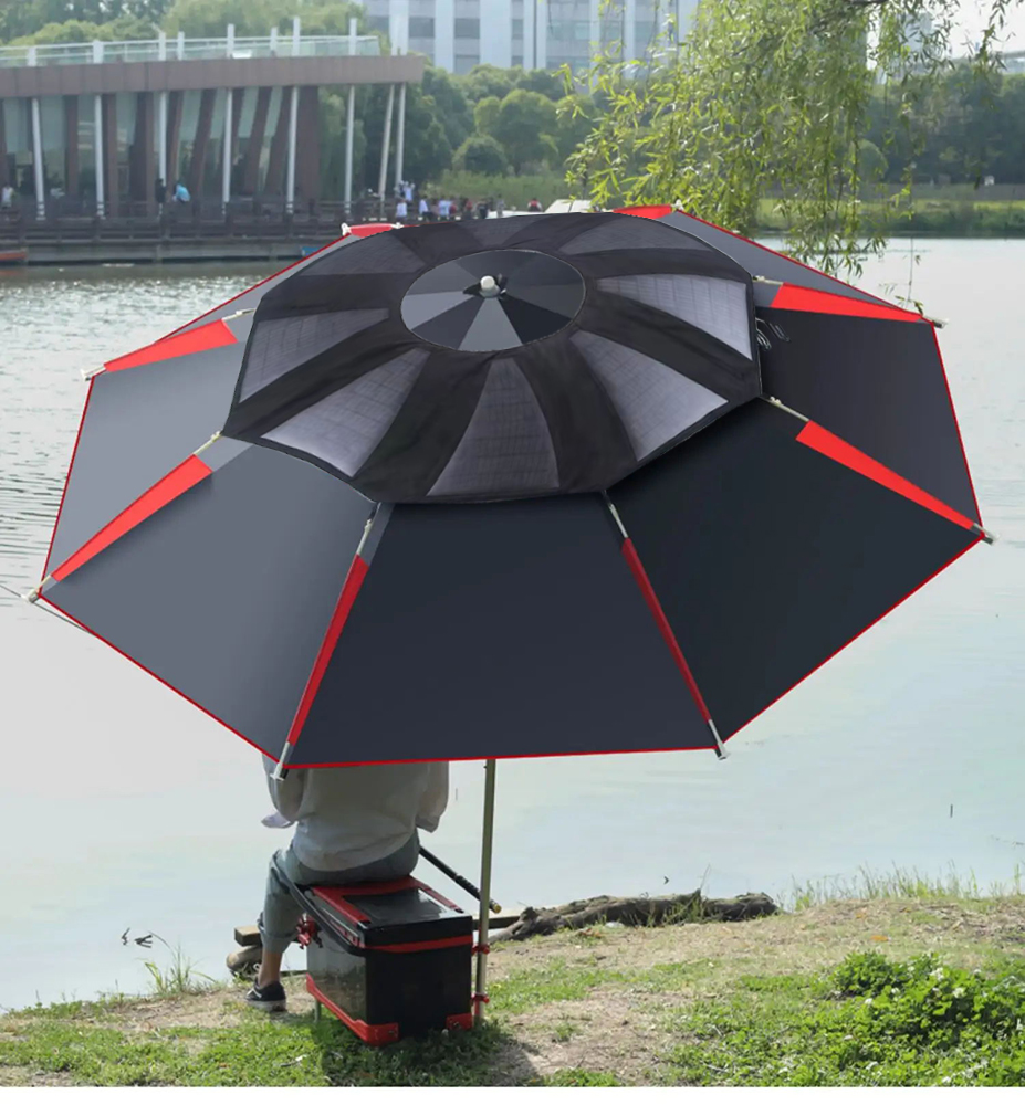 umbrella shape solar panel apply in wild fishing