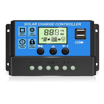 30A 12v/24v Solar Panel Charge Controller Multi-Function Adjustable LCD Display With Dual USB Port Timer Setting PW